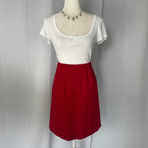 Vintage Skirt Size XS Red Solid A Line Knee Length Retro Secretary High Rise - Picture 2 of 14